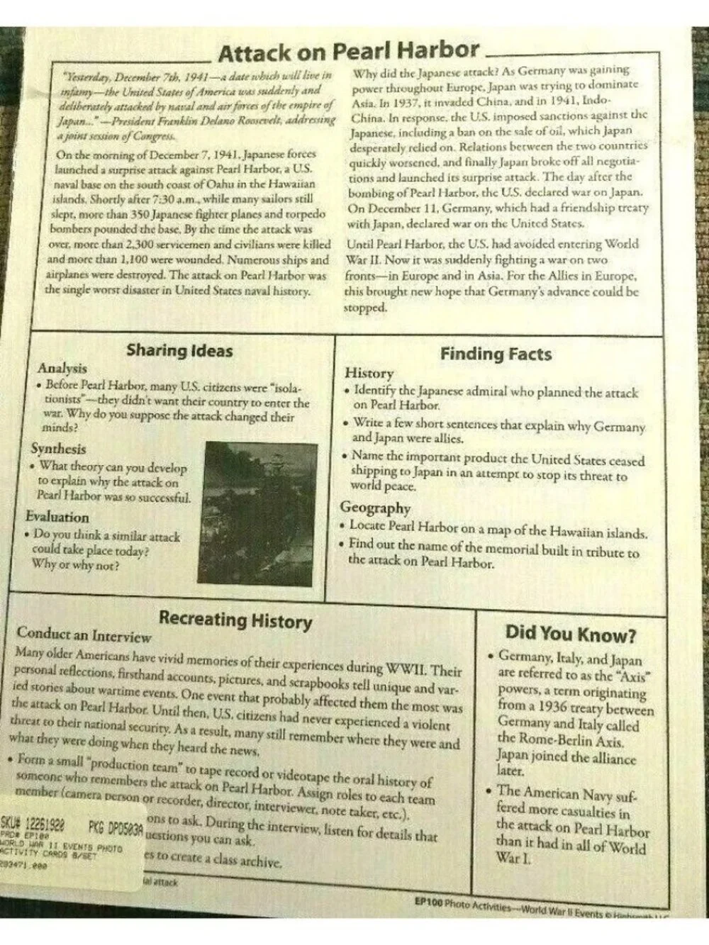 Hands-On-Heritage World War II Events 8 Photo Activity Cards School Rare 2012
